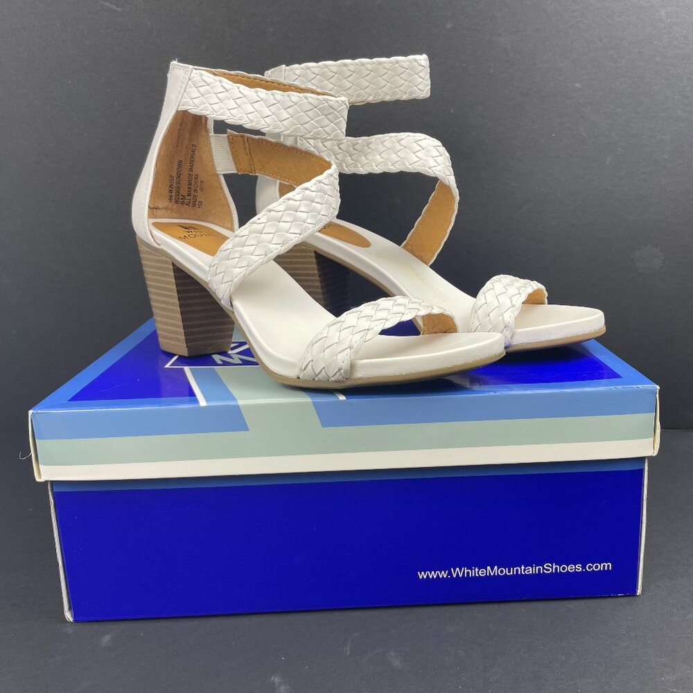 White Mountain SUNDOWN Gladiator White Braided Stacked Heel Sandals Size 6 M - Picture 1 of 12